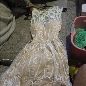 Charlotte Russe Backless Lace Dress - Cream and White